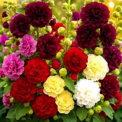 Hollyhock Autumn Mix Hummingbird Huge Flowers Bees